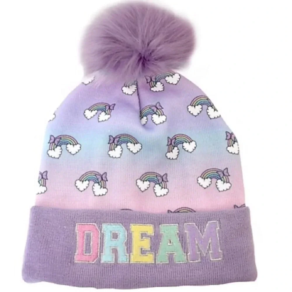 OMG Accessories Rainbow Dream Pom Pom Beanie